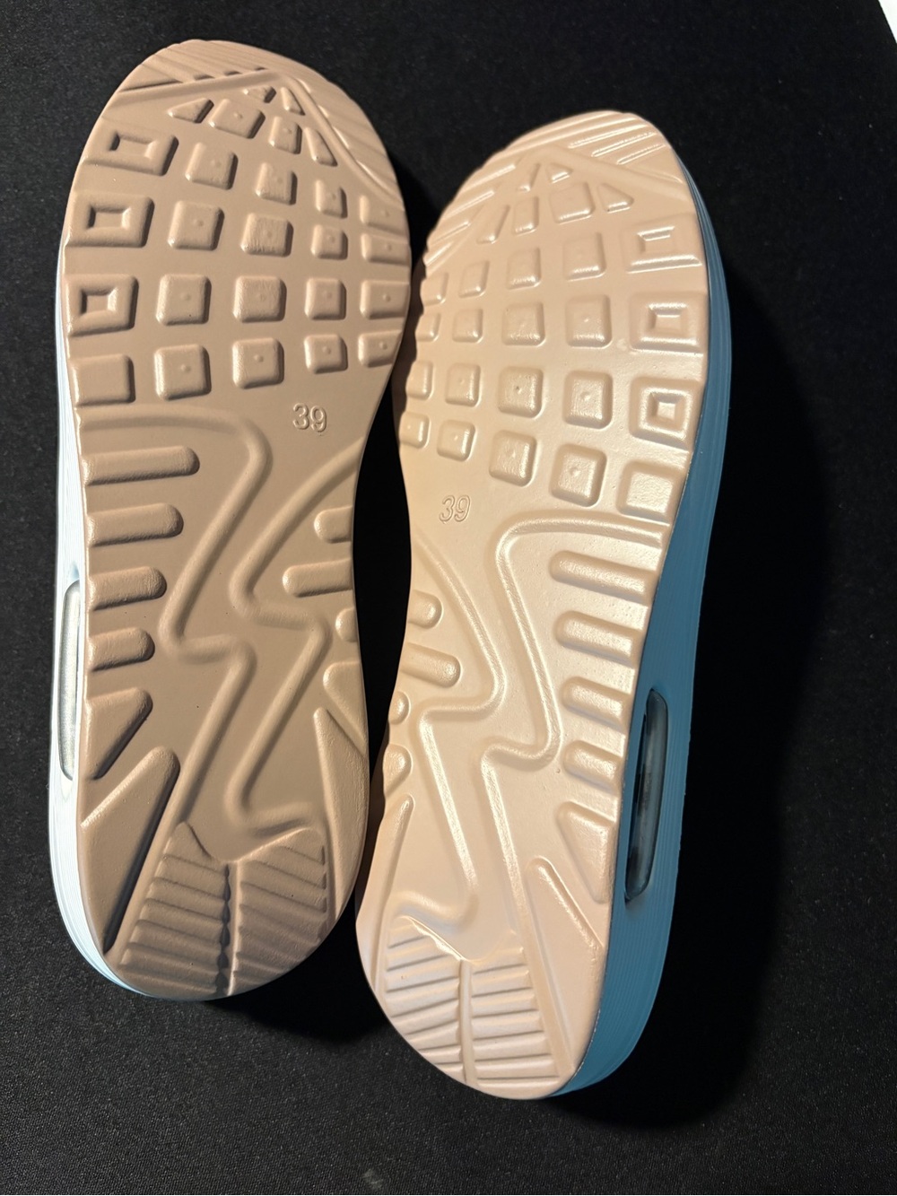 White Knit Slip-On Women’s Shoes with Pink & Blue Stitch Print - Picture 3 of 4